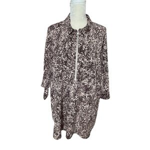 Catherines Women’s Brown Tan Printed Half Zip Blouse Top Plus Size 1X 18/20W